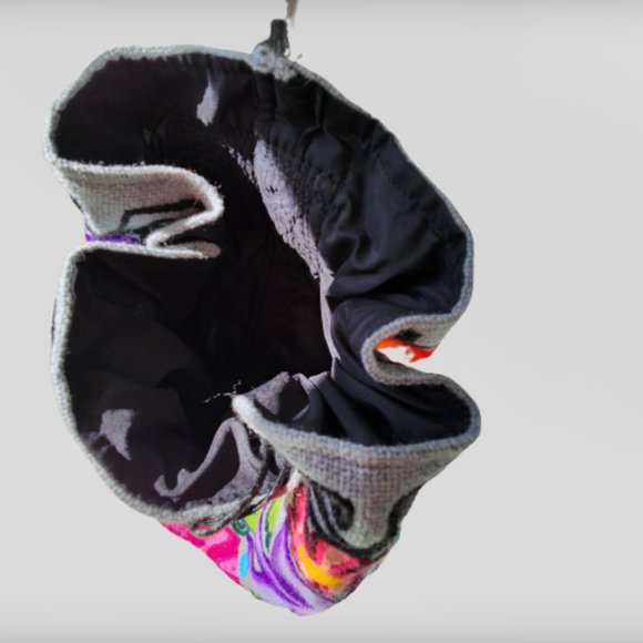 HANDMADE  UNIQUELY EMBROIDERED COLORFUL GRAY W/T BIG FLOWERS 100% WOOL BACKPACK main image 7